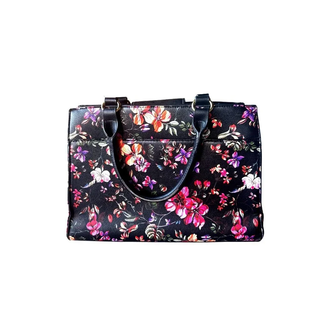 Juicy Couture Medallion Floral Satchel Tote Black Multi Color Purse Gold Logo